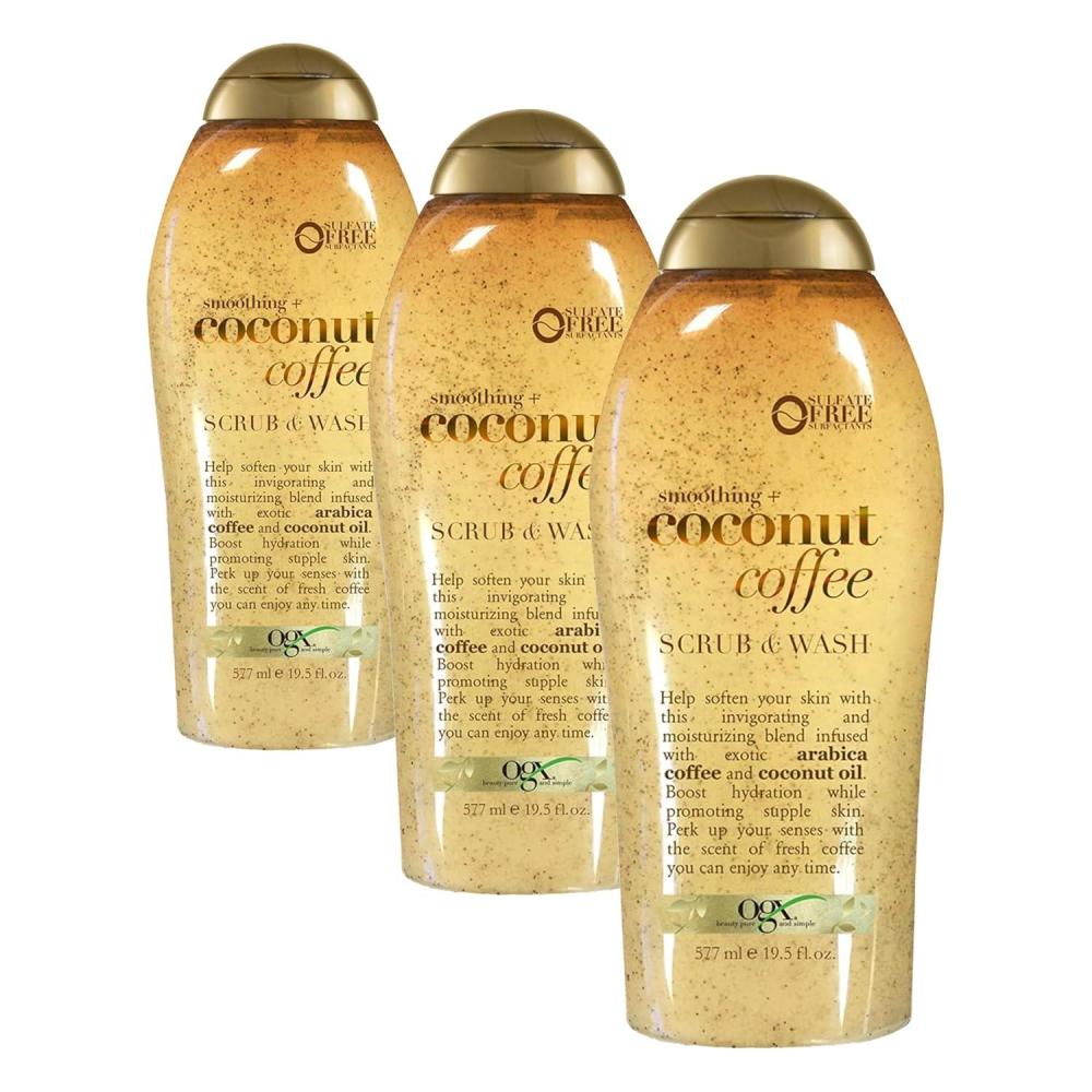 image:imageOGX Smoothing Coconut Coffee Exfoliating Body Scrub with Arabica Coffee amp Coconut Oil Moisturizing Body Wash for Dry Skin ParabenFree with SulfateFree Surfactants 195 Fl Oz195 Fl Oz Pack of 3