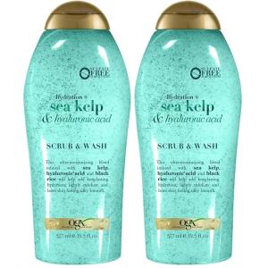 OGX Hydration + Sea Kelp & Hyaluronic Acid Sulfate-Free Lightly Moisturizing Body Scrub with Black Rice, Gentle Exfoliating Daily Body Wash to Soften & Smooth Skin, 19.5 Fl Oz(19.5 Fl Oz (Pack of 2))