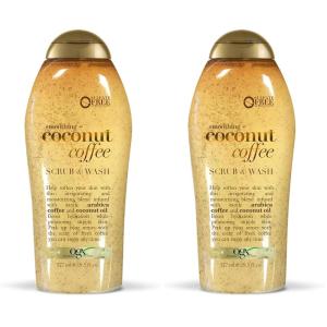 OGX Smoothing + Coconut Coffee Exfoliating Body Scrub with Arabica Coffee & Coconut Oil, Moisturizing Body Wash for Dry Skin, Paraben-Free with Sulfate-Free Surfactants, 19.5 Fl Oz(19.5 Fl Oz (Pack of 2))